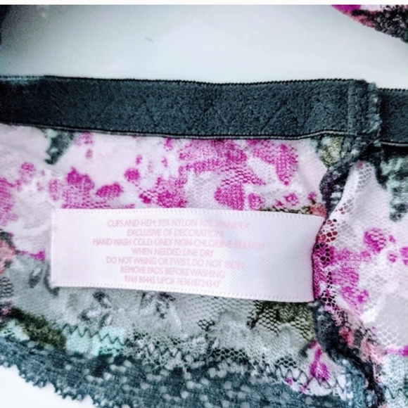 Summer stretch lace print bralette, adjustable straps, Gray with pink & magenta - Picture 6 of 8